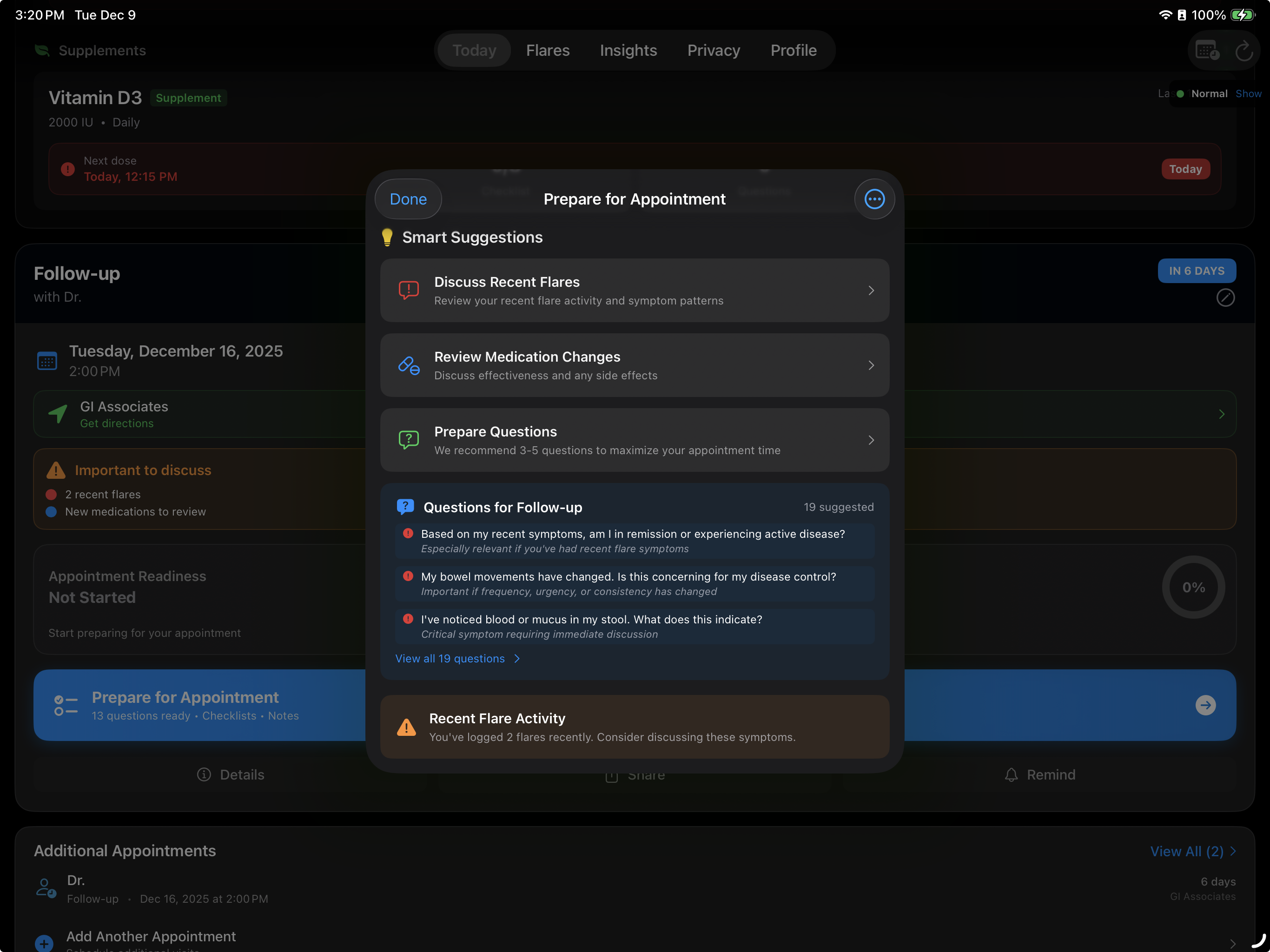 Patient generating a health report